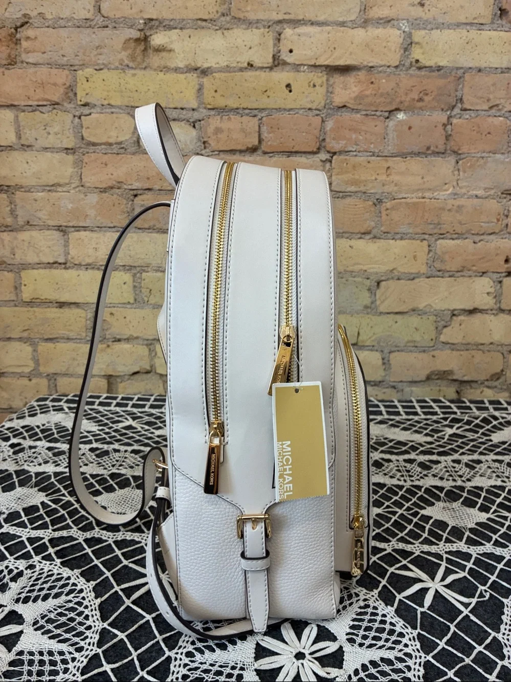 Michael Kors Jaycee Light Cream Pebbled Leather Backpack with Gold Hardware. - Picture 2 of 7